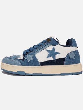 Aelfric Eden Denim Star Accent Sneakers - Blue & White